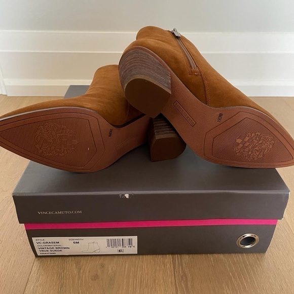 Nib Vince Camuto Grasem Vintage Brown Pointed Toe Western Ankle Boot - Picture 10 of 10